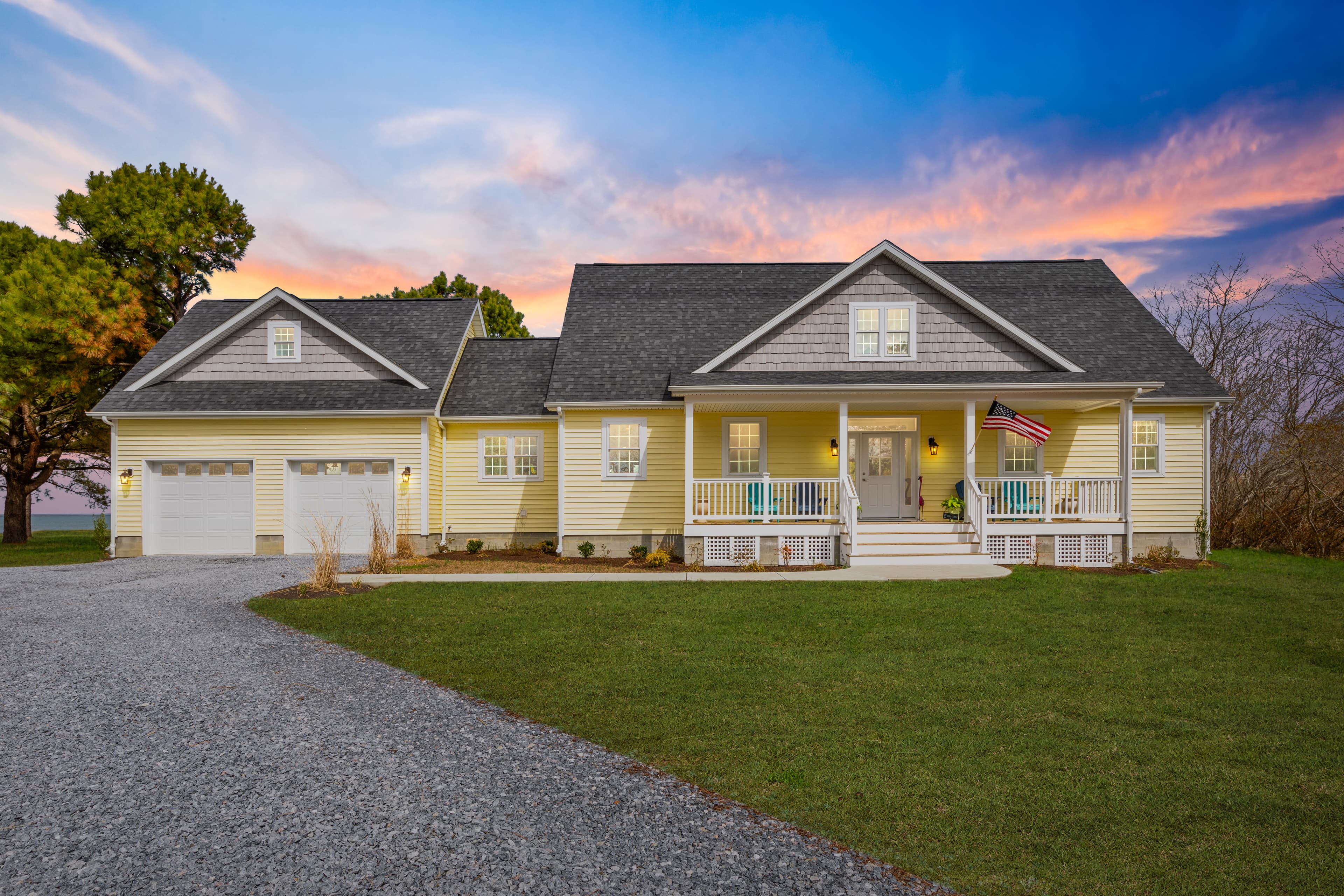 Twilight exterior of 7650 Ferry Cove Road, Sherwood